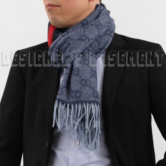 GUCCI navy blue GG web NIKKY Wool / Angora scarf🎁 - Picture 6 of 7